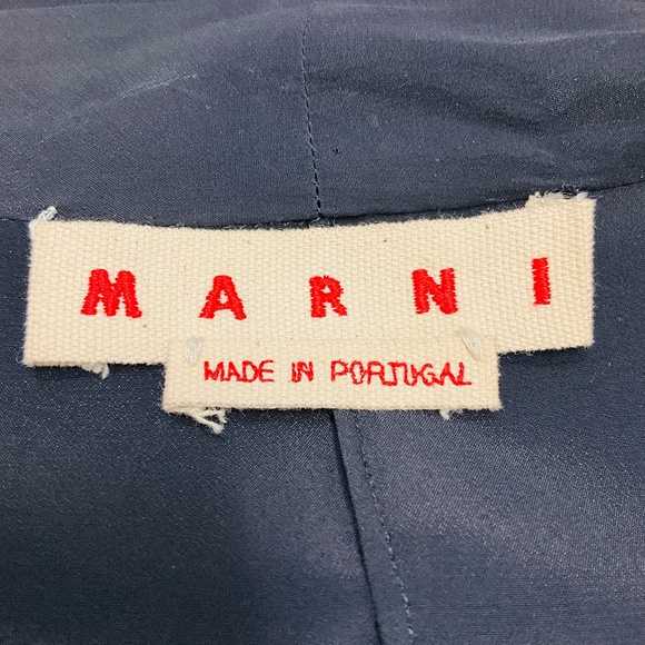 MARNI NAVY BLUE TIE NECK SILK MIDI DRESS - Picture 4 of 5